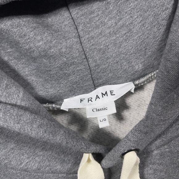 FRAME Gray Hoodie Sweatshirt Women Large Drawstring Pockets Raglan Long Sleeve‎ - Picture 4 of 9